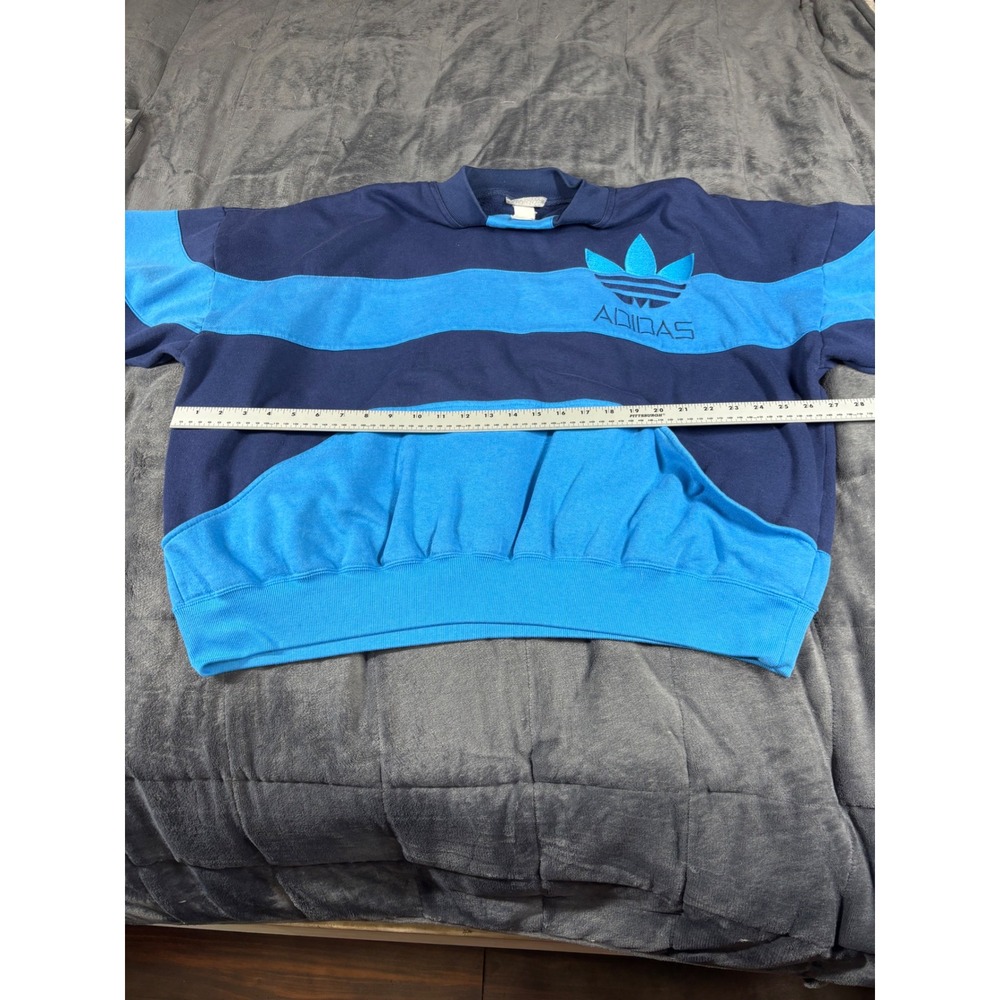 Vintage Adidas Trefoil Sweatshirt Mens Blue Striped Colorblock Crewneck 6195 - Picture 3 of 8